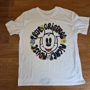 Disney White Mickey Mouse Tee with Floral Accents